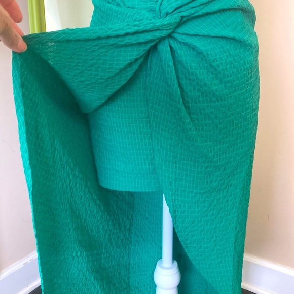 Lulu's Aesthetic Green Textured Knot-Front Midi Skirt Green Size S - Picture 5 of 5